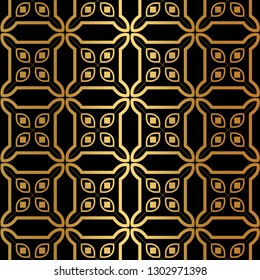 Luxury Pattern Of Abstract Geometric. Seamless Vector Illustration. For Design Greeting Cards, Backgrounds, Wallpaper, Interior Design. Tribal Ethnic Arabic, Fashion Decorative Ornament. Black gold.