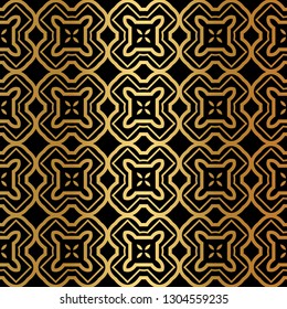 Luxury Pattern Of Abstract Geometric. Seamless Vector Illustration. For Design Greeting Cards, Backgrounds, Wallpaper, Interior Design. Tribal Ethnic Arabic, Fashion Decorative Ornament. Black gold.