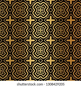 Luxury Pattern Of Abstract Geometric. Seamless Vector Illustration. For Design Greeting Cards, Backgrounds, Wallpaper, Interior Design. Tribal Ethnic Arabic, Fashion Decorative Ornament. Black gold.