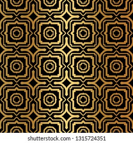 Luxury Pattern Of Abstract Geometric. Seamless Vector Illustration. For Design Greeting Cards, Backgrounds, Wallpaper, Interior Design. Tribal Ethnic Arabic, Fashion Decorative Ornament. Black gold.
