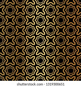 Luxury Pattern Of Abstract Geometric. Seamless Vector Illustration. For Design Greeting Cards, Backgrounds, Wallpaper, Interior Design. Tribal Ethnic Arabic, Fashion Decorative Ornament. Black gold.