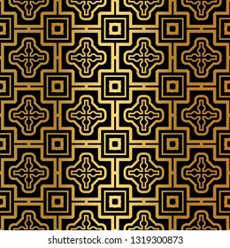 Luxury Pattern Of Abstract Geometric. Seamless Vector Illustration. For Design Greeting Cards, Backgrounds, Wallpaper, Interior Design. Tribal Ethnic Arabic, Fashion Decorative Ornament. Black gold.