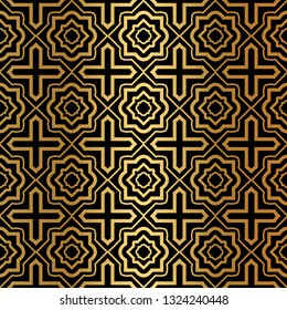 Luxury Pattern Of Abstract Geometric. Seamless Vector Illustration. For Design Greeting Cards, Backgrounds, Wallpaper, Interior Design. Tribal Ethnic Arabic, Fashion Decorative Ornament. Black gold.