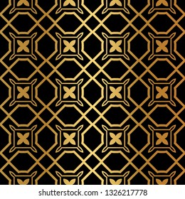 Luxury Pattern Of Abstract Geometric. Seamless Vector Illustration. For Design Greeting Cards, Backgrounds, Wallpaper, Interior Design. Tribal Ethnic Arabic, Fashion Decorative Ornament. Black gold.