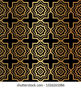 Luxury Pattern Of Abstract Geometric. Seamless Vector Illustration. For Design Greeting Cards, Backgrounds, Wallpaper, Interior Design. Tribal Ethnic Arabic, Fashion Decorative Ornament. Black gold.
