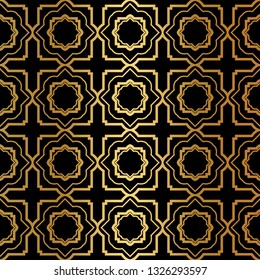 Luxury Pattern Of Abstract Geometric. Seamless Vector Illustration. For Design Greeting Cards, Backgrounds, Wallpaper, Interior Design. Tribal Ethnic Arabic, Fashion Decorative Ornament. Black gold.