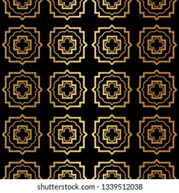 Luxury Pattern Of Abstract Geometric. Seamless Vector Illustration. For Design Greeting Cards, Backgrounds, Wallpaper, Interior Design. Tribal Ethnic Arabic, Fashion Decorative Ornament. Black gold.
