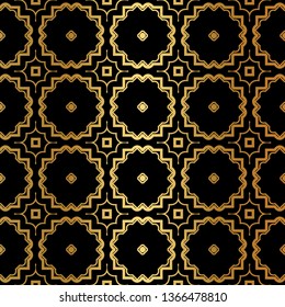 Luxury Pattern Of Abstract Geometric. Seamless Vector Illustration. For Design Greeting Cards, Backgrounds, Wallpaper, Interior Design. Tribal Ethnic Arabic, Fashion Decorative Ornament. Black gold.