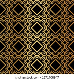 Luxury Pattern Of Abstract Geometric. Seamless Vector Illustration. For Design Greeting Cards, Backgrounds, Wallpaper, Interior Design. Tribal Ethnic Arabic, Fashion Decorative Ornament. Black gold.