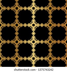 Luxury Pattern Of Abstract Geometric. Seamless Vector Illustration. For Design Greeting Cards, Backgrounds, Wallpaper, Interior Design. Tribal Ethnic Arabic, Fashion Decorative Ornament. Black gold.