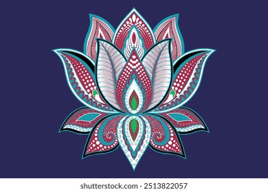 Luxury pattern Batik. Mehndi lotus flower pattern, Mystic mandala, traditional iznik tile design handcraft, Boho lotus with patterns and beads. 