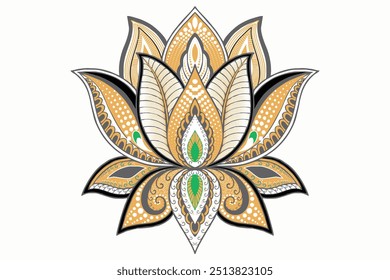 Luxury pattern Batik. Mehndi lotus flower pattern, Mystic mandala, traditional iznik tile design handcraft, Boho lotus with patterns and beads. 