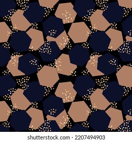 Luxury pattern chic dark blue and gold, abstract decoration geometric shapes and gold balls.