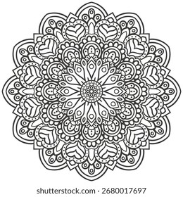 Padrão de luxo de Mandala floral em preto e branco