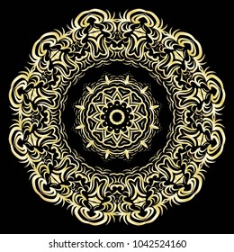 luxury pattern with gold mandala on black background. oriental design. vector illustration