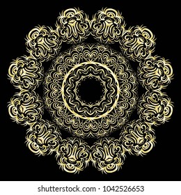 luxury pattern with gold mandala on black background. oriental design. vector illustration
