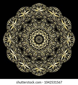 luxury pattern with gold mandala on black background. oriental design. vector illustration