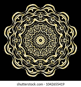luxury pattern with gold mandala on black background. oriental design. vector illustration