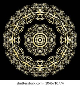 luxury pattern with gold mandala on black background. oriental design. vector illustration