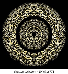 luxury pattern with gold mandala on black background. oriental design. vector illustration