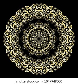 luxury pattern with gold mandala on black background. oriental design. vector illustration