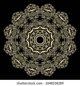 luxury pattern with gold mandala on black background. oriental design. vector illustration