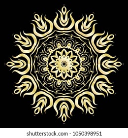 luxury pattern with gold mandala on black background. oriental design. vector illustration