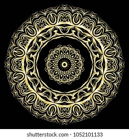 luxury pattern with gold mandala on black background. oriental design. vector illustration