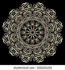 luxury pattern with gold mandala on black background. oriental design. vector illustration