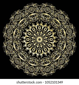 luxury pattern with gold mandala on black background. oriental design. vector illustration