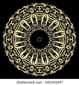 luxury pattern with gold mandala on black background. oriental design. vector illustration