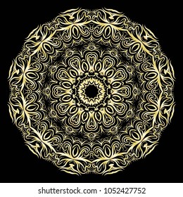 luxury pattern with gold mandala on black background. oriental design. vector illustration