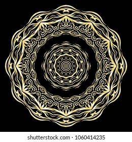 luxury pattern with gold mandala on black background. oriental design. vector illustration