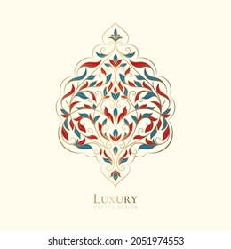 Decoración de lujo en un fondo beige. Plantilla de mandala vectorial. Elementos de diseño dorados. Motivos tradicionales turcos e indios. Ideal para tejidos y textiles, papel pintado, embalaje o cualquier idea deseada.