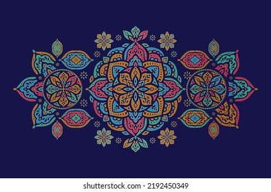 Luxusmuster auf blauem Hintergrund. Vektor mandala Vorlage. Goldene Designelemente. Traditionelle türkische, indische Motive. Ideal für Gewebe und Textilien, Tapeten, Verpackungen oder jede erwünschte Idee.