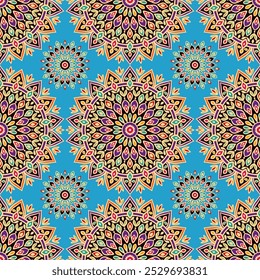 Patrón de lujo sobre un fondo azul. Vector mandala Plantilla. Elementos de diseño dorados. Motivos tradicionales turcos e indios. Ideal para la tela y la materia textil, el Fondo de pantalla, el embalaje o cualquier idea deseada.