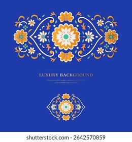 Luxury pattern on a blue background. Vector mandala template. Golden design elements. Traditional Turkish, Indian motifs. Great for fabric and textile, wallpaper, packaging or any desired idea.