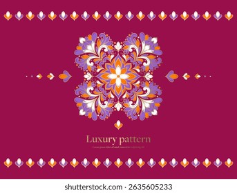 Patrón de lujo sobre un fondo borgoña. Vector mandala Plantilla. Elementos de diseño dorados. Motivos tradicionales turcos e indios. Ideal para la tela y la materia textil, el Fondo de pantalla, el embalaje o cualquier idea deseada.