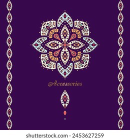 Patrón de lujo sobre un fondo púrpura. Vector Plantilla mandala. Elementos de diseño dorados. Motivos tradicionales turcos e indios. Ideal para tela y textil, Fondo de pantalla, embalaje o cualquier idea deseada.