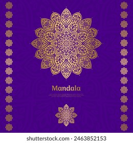 Luxury pattern on a purple background. Vector mandala template. Golden design elements. Traditional Turkish, Indian motifs. Great for fabric and textile, wallpaper, packaging or any desired idea.
