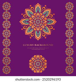 Luxury pattern on a purple background. Vector mandala template. Golden design elements. Traditional Turkish, Indian motifs. Great for fabric and textile, wallpaper, packaging or any desired idea.