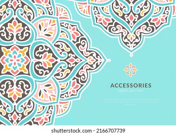 Luxus-Muster auf türkisem Hintergrund. Vektor mandala Vorlage. Farbige Design-Elemente. Traditionelle türkische, indische Motive. Ideal für Gewebe und Textilien, Tapeten, Verpackungen oder jede erwünschte Idee.