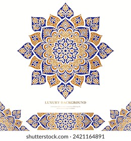 Lujo en un fondo blanco. Plantilla de mandala vectorial. Elementos de diseño dorados. Motivos tradicionales turcos e indios. Ideal para tejidos y textiles, papel pintado, embalaje o cualquier idea deseada.
