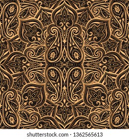 Luxury pattern vector seamless. Arabic mandala paisley royal background. Gold black design for Christmas party, new year holiday wrapping paper, wallpaper, beauty spa, wedding, Ramadan backdrop.