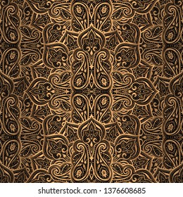 Luxury pattern vector seamless. Arabic mandala paisley royal background. Golden design for Christmas party, new year holiday wrapping paper, wallpaper, beauty spa salon, wedding, Ramadan backdrop.