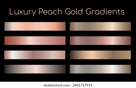 Luxury Peach Gold Gradient Set. Collection of metallic festive gold vector gradients with Peach Fuzz color of the year 2024. Luxury vector design for christmas card, invitation, background