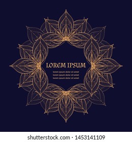 Luxury peacock feather floral royal pattern vector frame. Ethnic lotus mandala label. Vintage flower design for wedding party invitation, beauty spa salon flyer, yoga studio, save the date, holiday ca