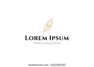 luxury peacock feather icon line art vector logo design template with gold color