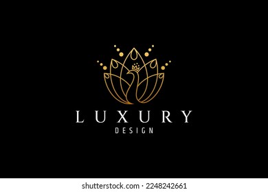 Luxury peacock logo looks elegant with gold color in linear design concept