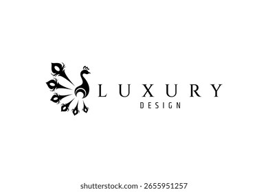Luxury peacock tail flat logo deign vector